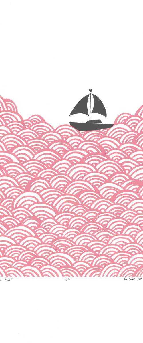 Bigger Boat in Rose Quartz & Grey - Unframed - FREE Worldwide Delivery by Lu West