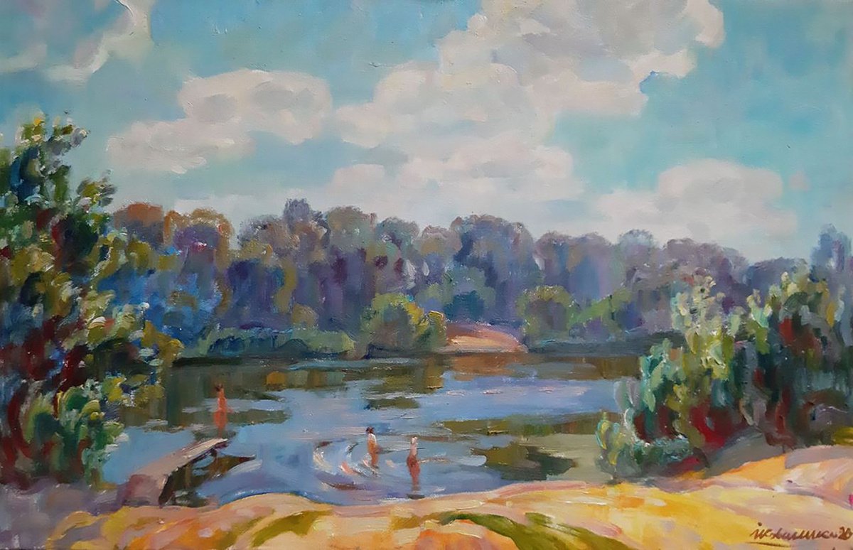 Impressionistic Landscape Oil Painting By Ivan Kovalenko, 28 X 18, Summer Day, Original Artwork