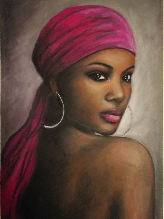 African beauty - original oil pastel portrait painting