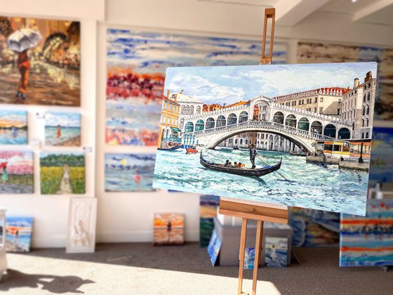 Venice, Rialto Bridge, Impasto, 140 x 90 cm