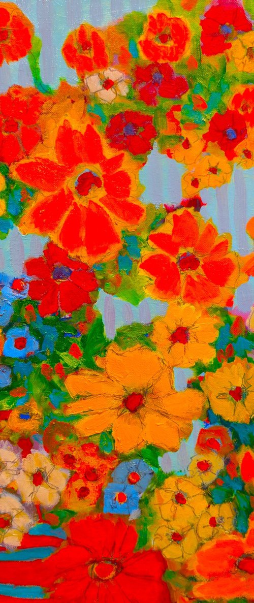 Striped wase with Flowers. by Veta Barker