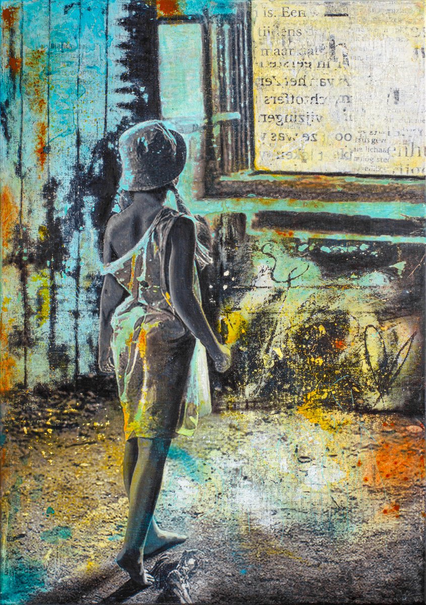 Urban And Pop Portrait Painting By Db Waterman, 28 X 39, Ready For The Next Step, Original Artwork