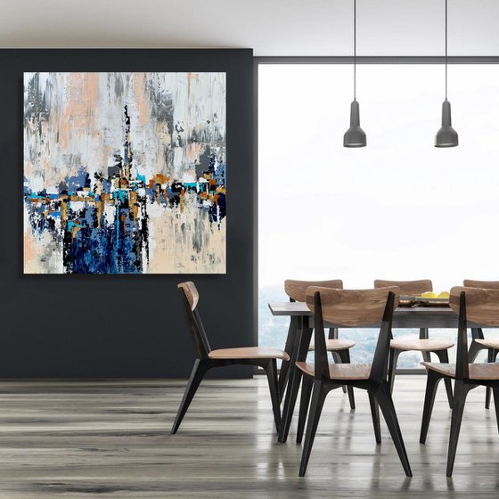 City Living - LARGE, MODERN, PALETTE KNIFE ABSTRACT ART – EXPRESSIONS OF ENERGY AND LIGHT. READY TO HANG!