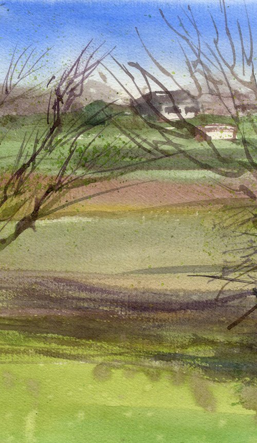 Spring watercolor landscape in the park by SVITLANA LAGUTINA