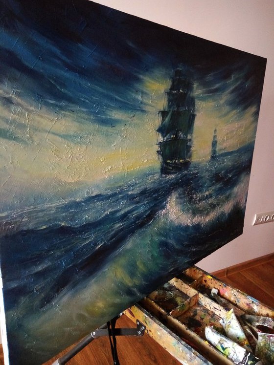 "Ships" Large painting by Artem Grunyka