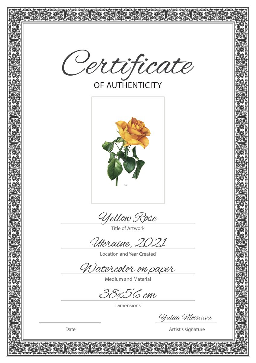Photorealistic Botanical Watercolour By Yuliia Moiseieva, 15 X 22", Yellow Rose, Original Artwork