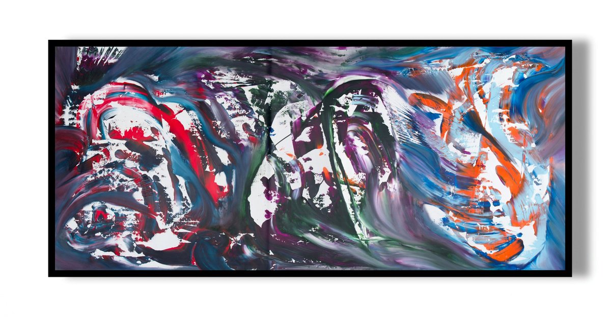 Expressive Abstract Acrylic Painting By Davide De Palma, 79 X 35, Dualism Iii, Original Artwork