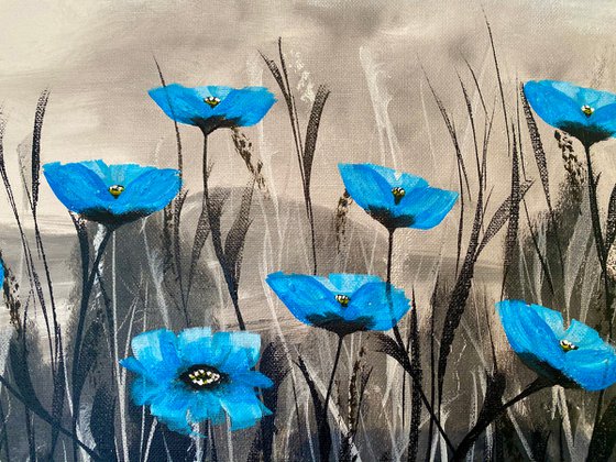 Blue Poppies on a Panoramic Canvas