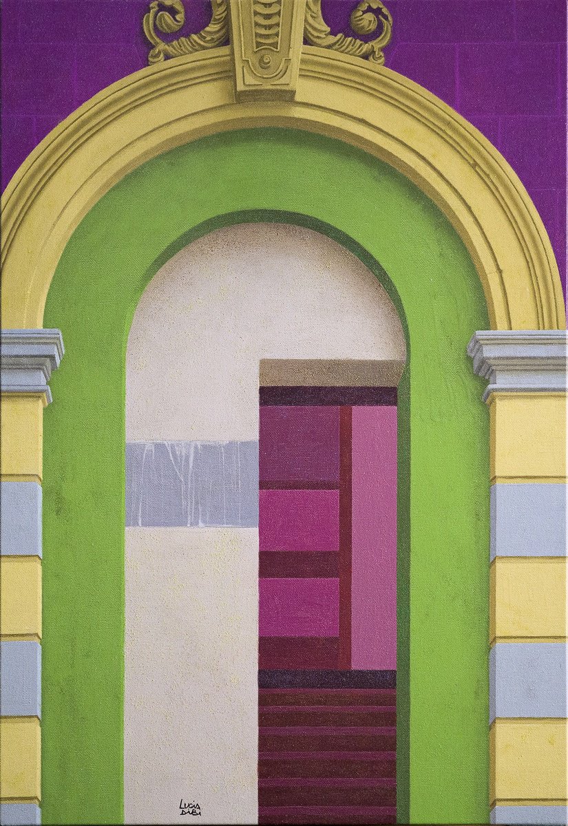 Urban And Pop Cityscapes Acrylic Painting By Lucia Dibi, 20 X 30", Due Strade, Original Artwork