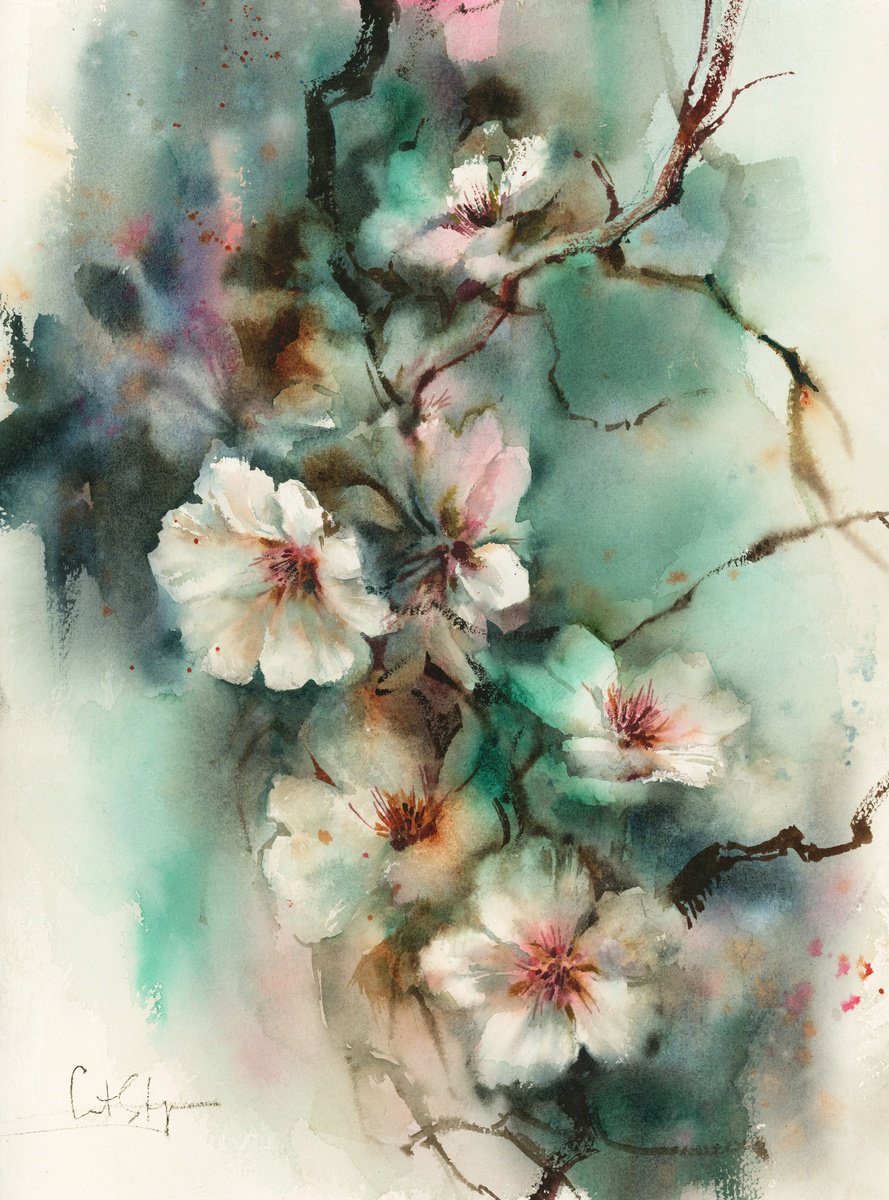 Impressionistic Watercolour , Almond Bloom By Sophie Rodionov, 12 X 16, Artwork For Sale On Artfinder