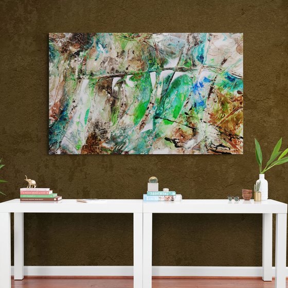 Palm Springs Bling 160cm x 100cm Green Rust Textured Abstract Art