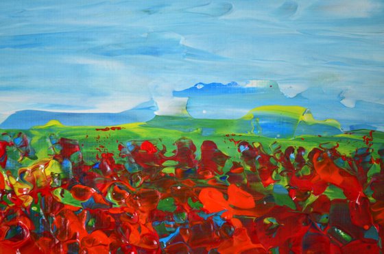 Field of Poppies  - Palette knife  Modern abstract landscape