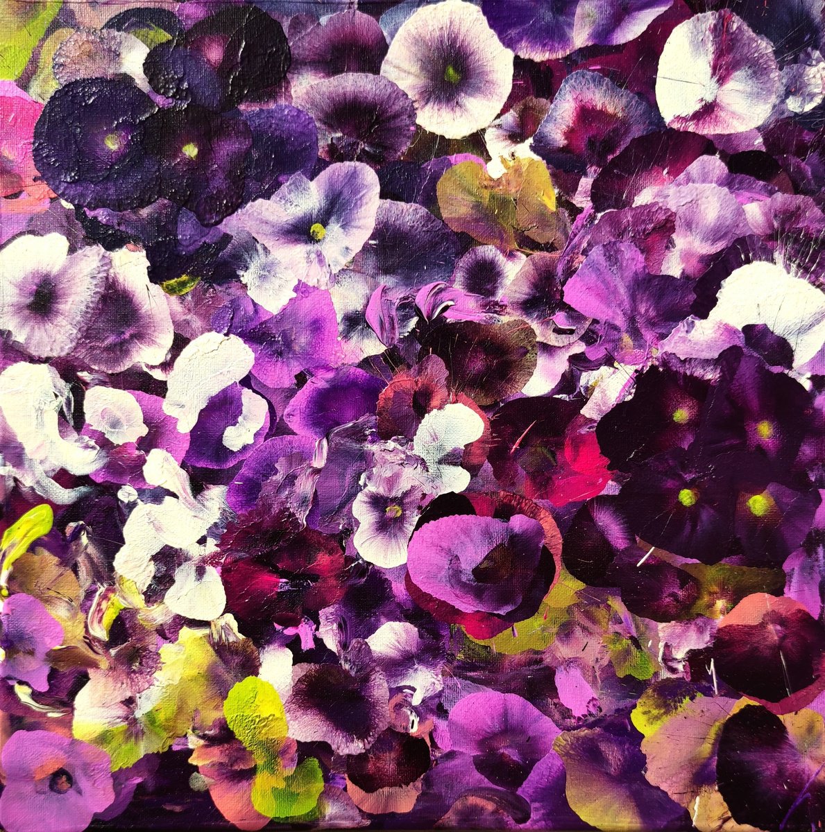 Expressive Botanical Acrylic Painting By Angie Wright, 16 X 16, Infinite Violet #1, Original Artwork