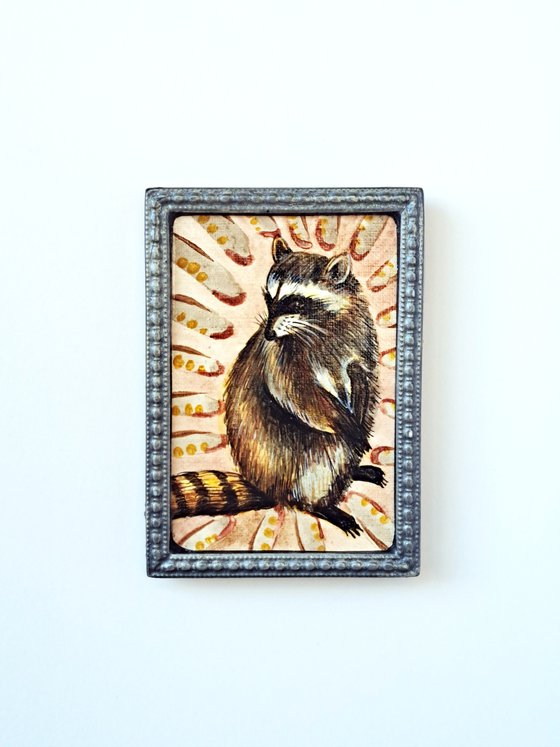 Racoon, part of framed animal miniature series "festum animalium"