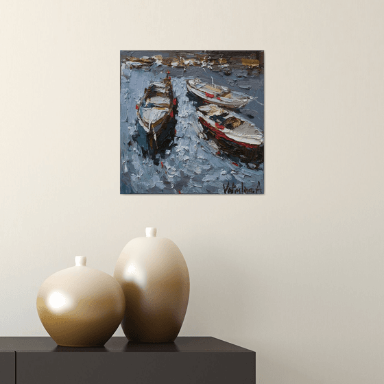 Boats in the bay - Original oil painting