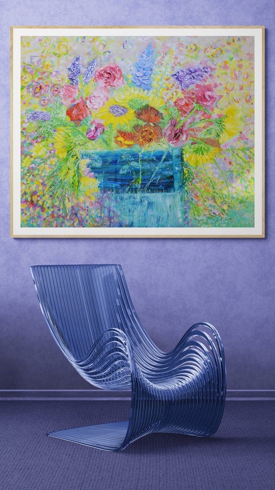 Sunflowers,Stocks and Roses Oil Painting