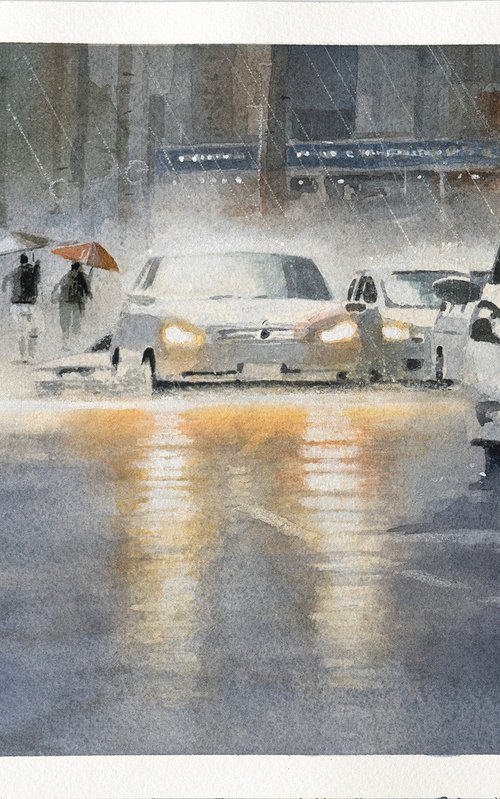 Rain and Headlights - 30x20cm Sketch by Masato Watanabe