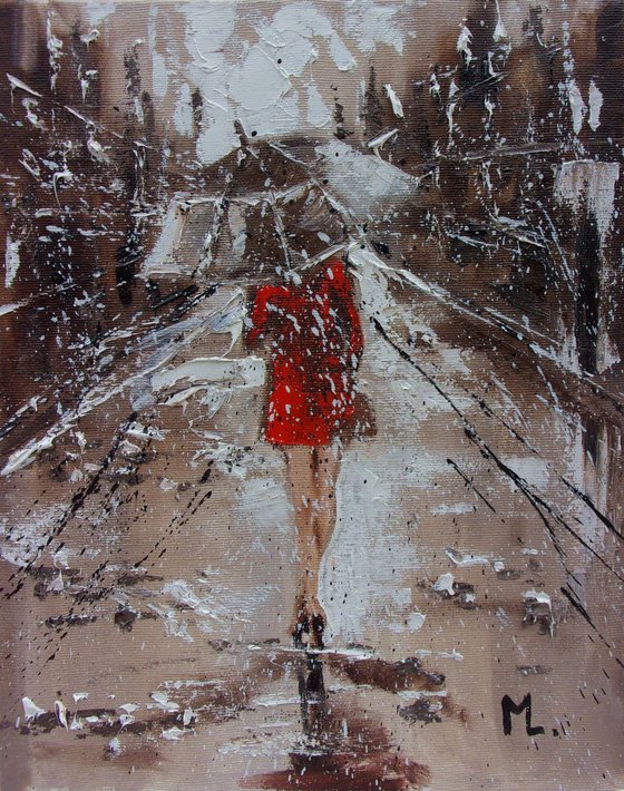 " RAINY WEATHER ... " original painting CITY palette knife