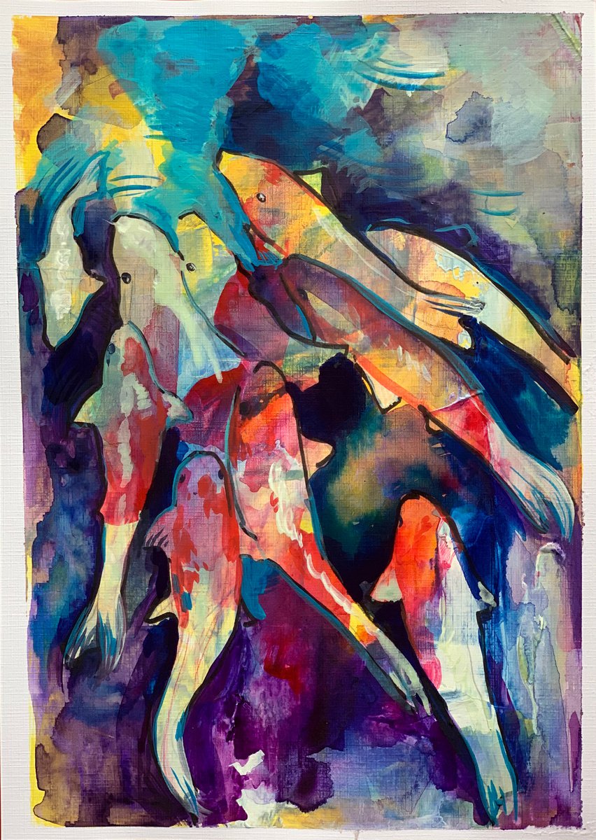 Expressive Animal Acrylic Painting By Olga Pascari, 8 X 11", Fish, Original Artwork