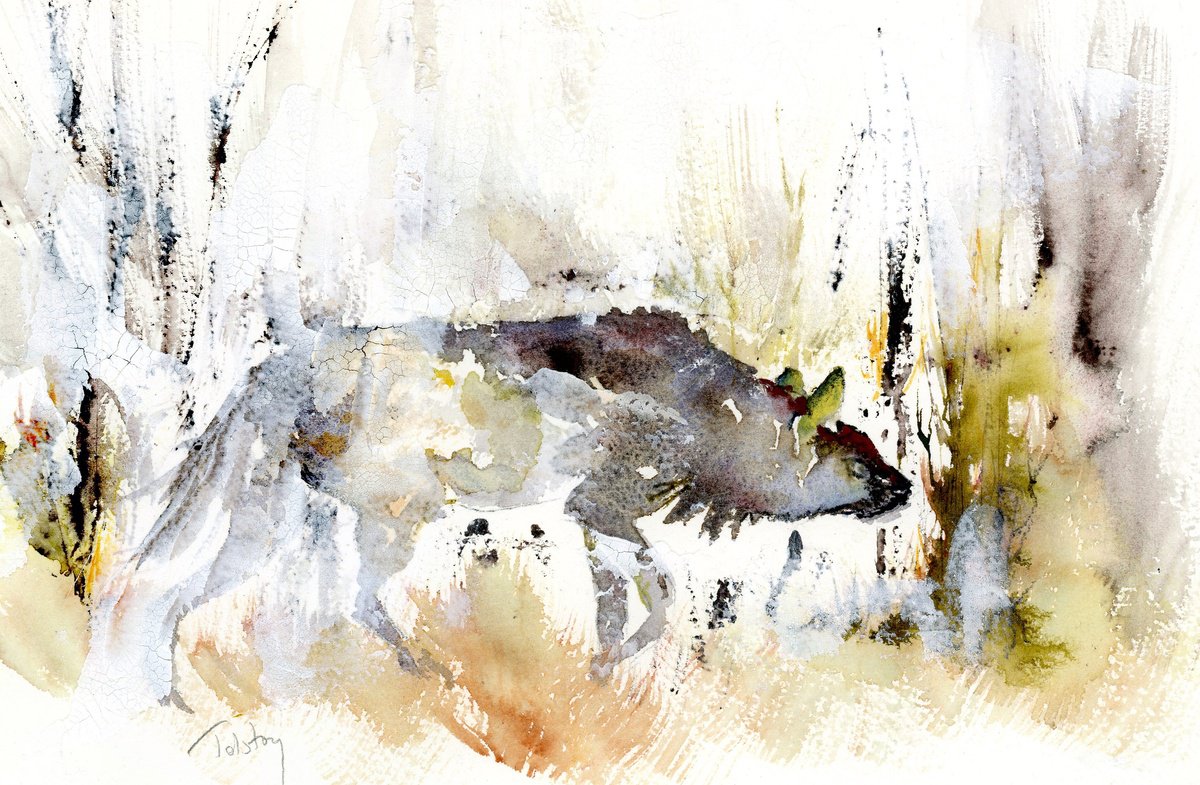 Impressionistic Animal Watercolour By Alex Tolstoy, 14 X 10, African Dog, Original Artwork