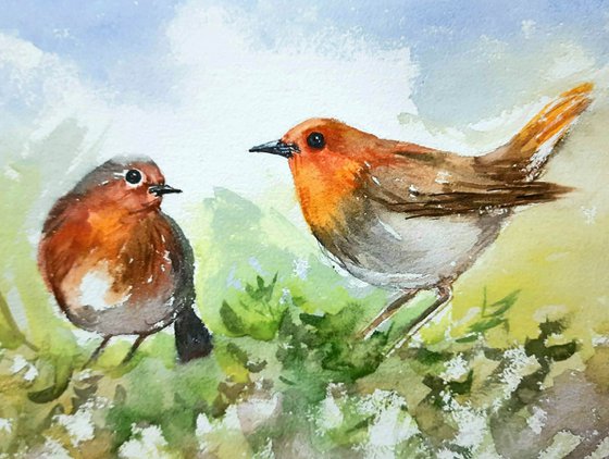 Set of two- Parakeets and Robins