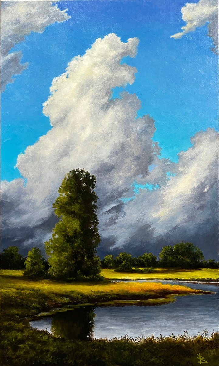 Impressionistic Landscape Oil Painting By Oleg Baulin, 18 X 30", To Heaven, Original Artwork