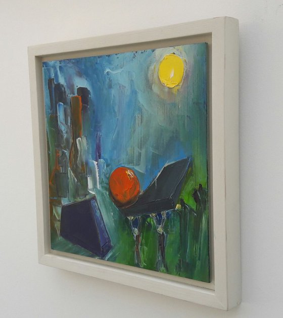 Framed original abstract oil painting on panel 'Shapeshifting #2' by Michael Hemming