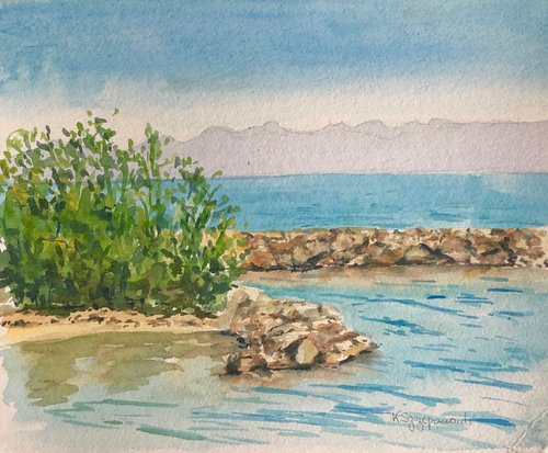 Lac Léman in October - alla prima by Krystyna Szczepanowski