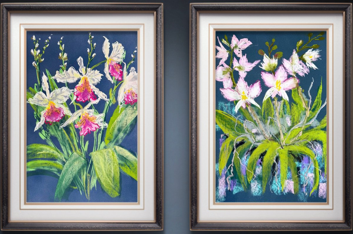 Impressionistic Pastel Drawing , Set Of 2 Wild Orchids Pastel By Yuliia Sharapova, 39 X 28, Artwork For Sale On Artfinder