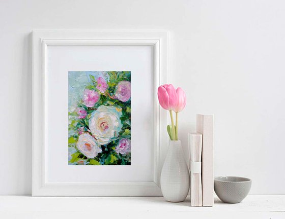 Rose Painting Original Art Abstract Floral Small Oil Artwork Flower Wall Art Mini Oil Painting