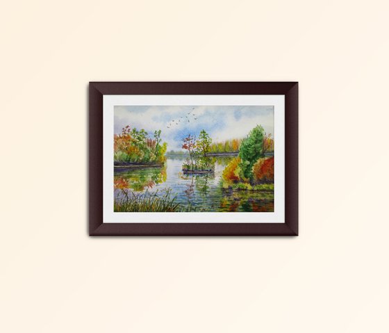 All paints of autumn - watercolor landscape
