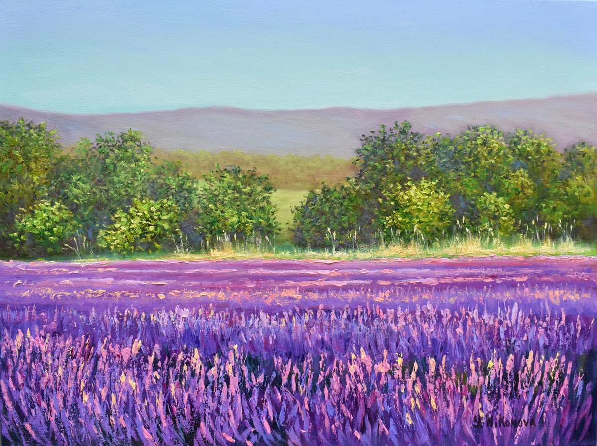 Impressionistic Landscape Oil Painting By Yulia Nikonova, 24 X 18", Majestic Lavender, Original Artwork