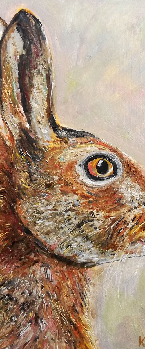 "Rabbit's Portrait" Original Oil Painting on Cardboard 7x9.5" (18x24cm) by Katia Ricci