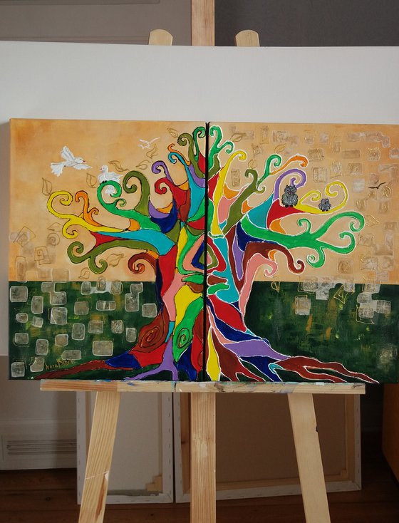 " Tree of life ", diptych on 3D-canvas, 60x40x4 cm