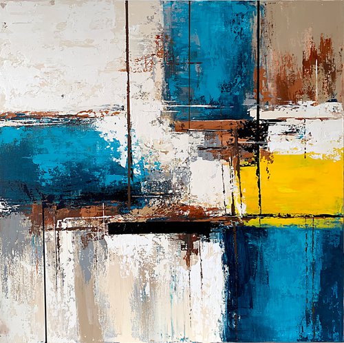 Warm Turquoise Yellow Blue Beige Geometric abstraction. by Marina Skromova