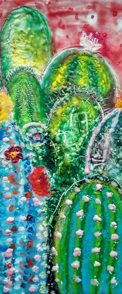 Cactus - encaustic painting by Ann Krasikova