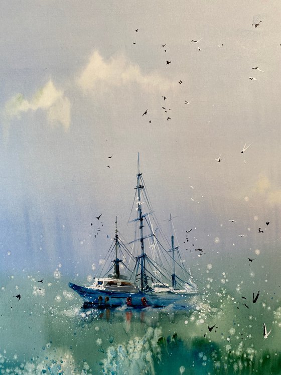 Sold Watercolor “The freshness of the sea” gift for him