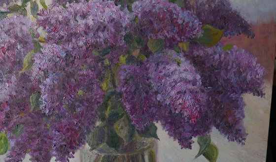 The Lush Bouquet Of Lilacs Near The Light Window - Lilacs still life painting