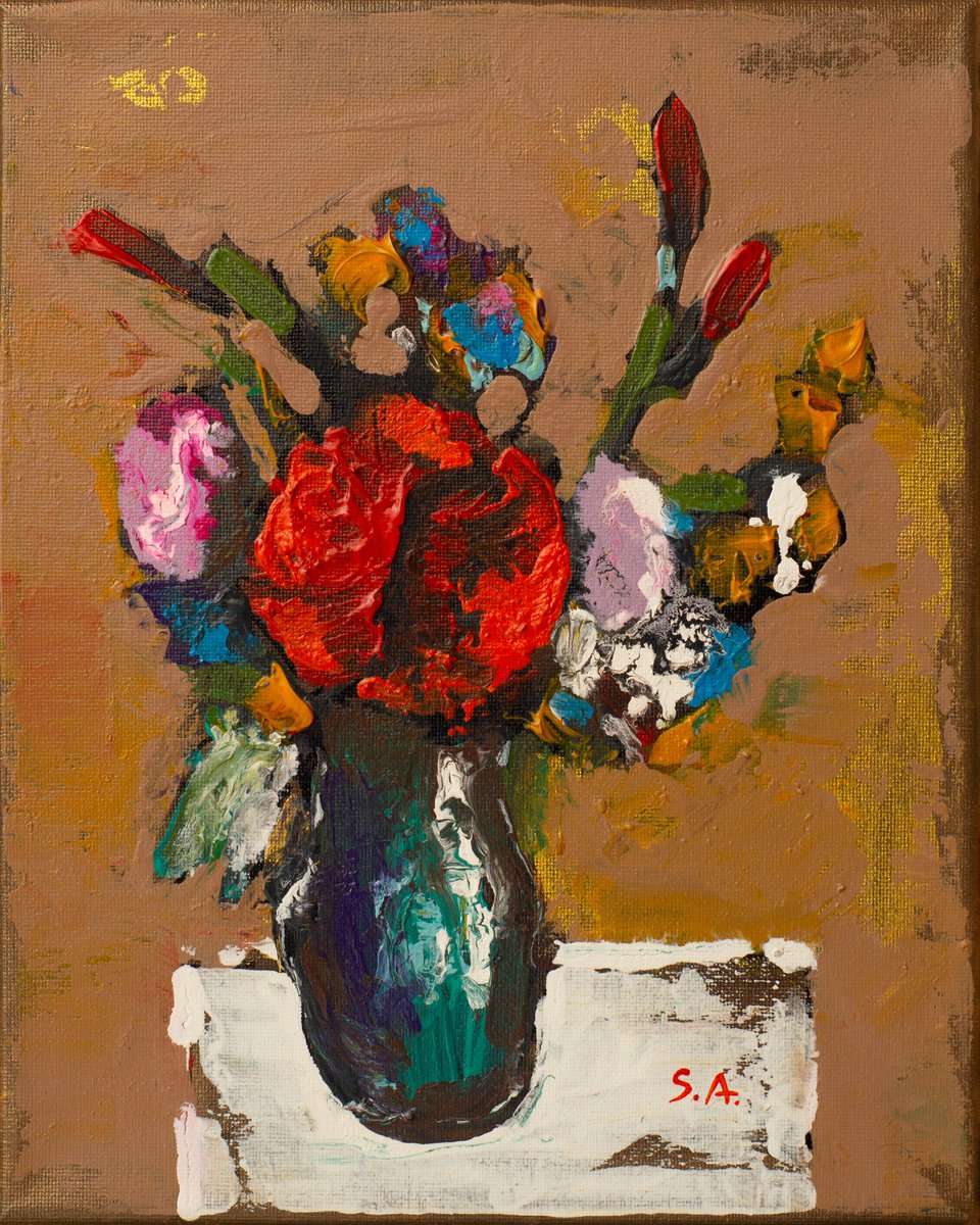 Flowers 8. (Red poppy in a green vase) by Ashot Sardaryan