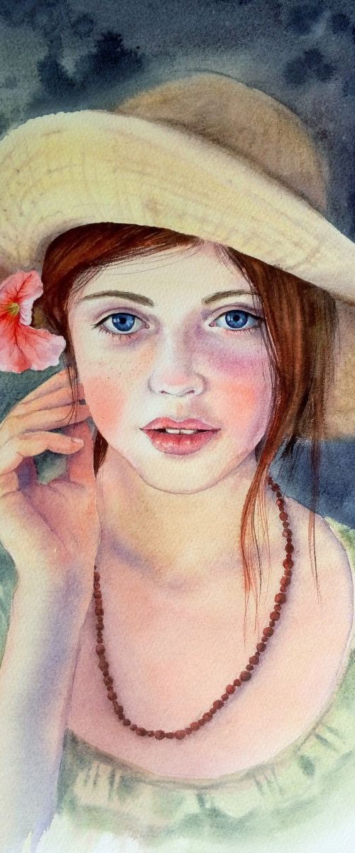 Portrait of Young Lady by Olga Beliaeva Watercolour