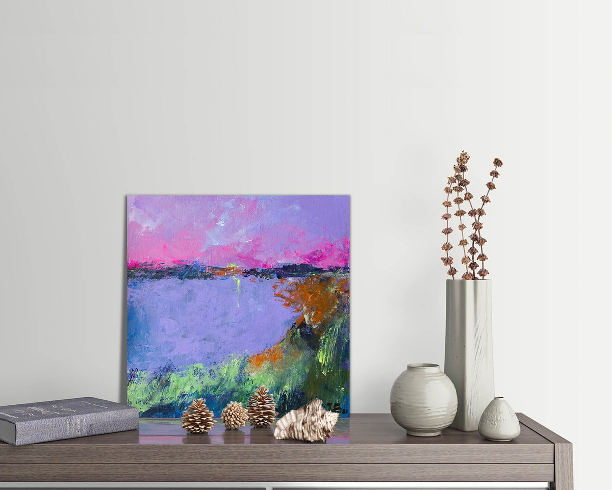 Series - Seas and Oceans - �. Lilac Lake. Pink Sky by Irina Bocharova