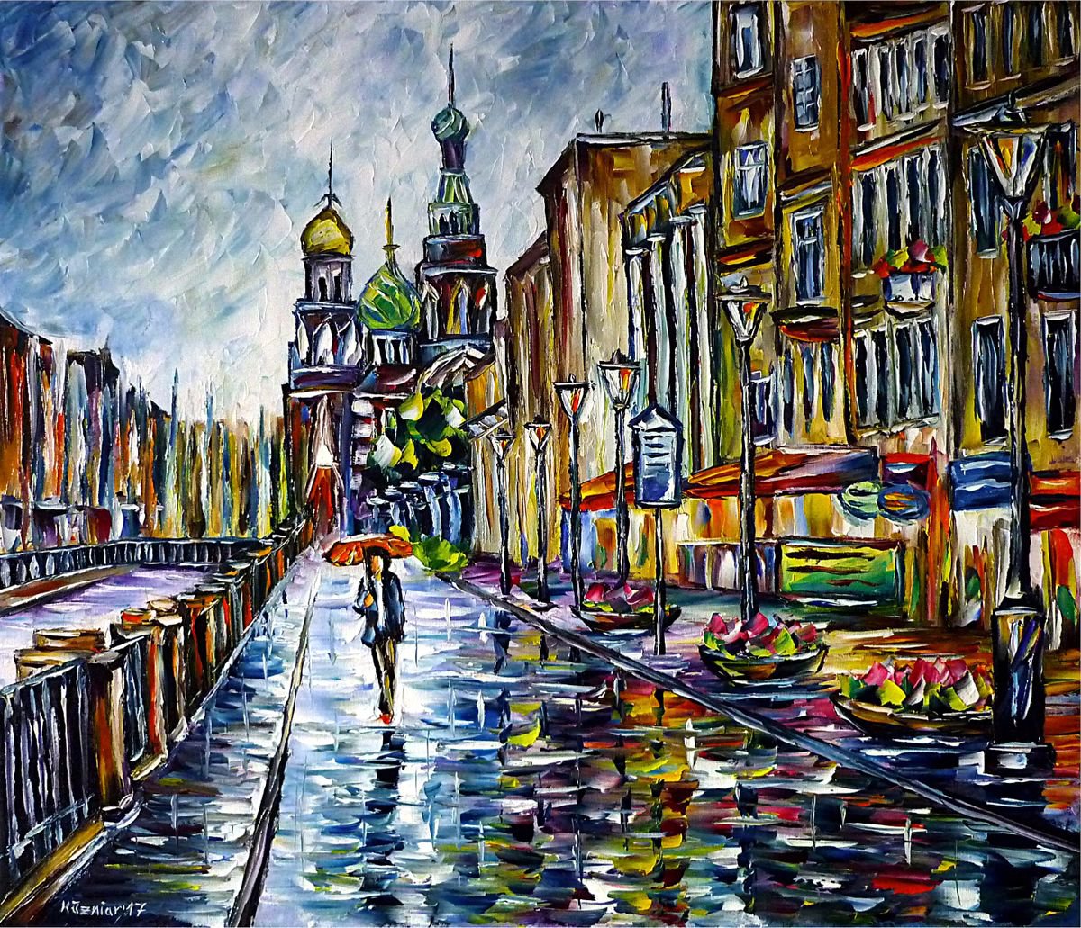 Expressive Cityscapes Oil Painting By Mirek Kuzniar, 28 X 24", St. Petersburg, Original Artwork