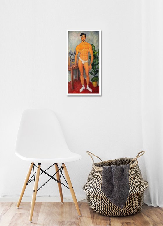 RETRO BOY by Yaroslav Sobol - (Inspired by Amedeo Modigliani Modern Impressionistic Figurative Oil painting of a Man Gift Home Decor)