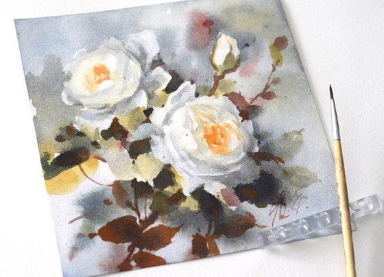White roses on a gray background