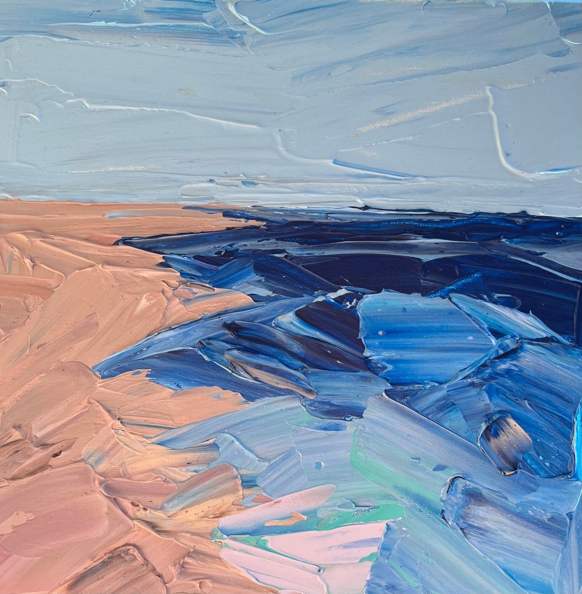 Impressionistic Landscape Acrylic Painting By Guzaliya Xavier, 12 X 12, Pink Sand, Original Artwork