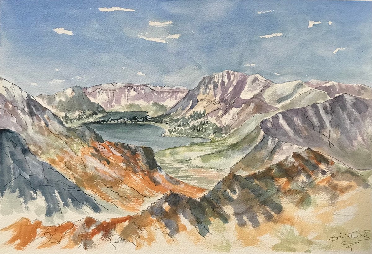 Impressionistic Landscape Watercolour By Brian Tucker, 18 X 13, Snow At Buttermere, Original Artwork