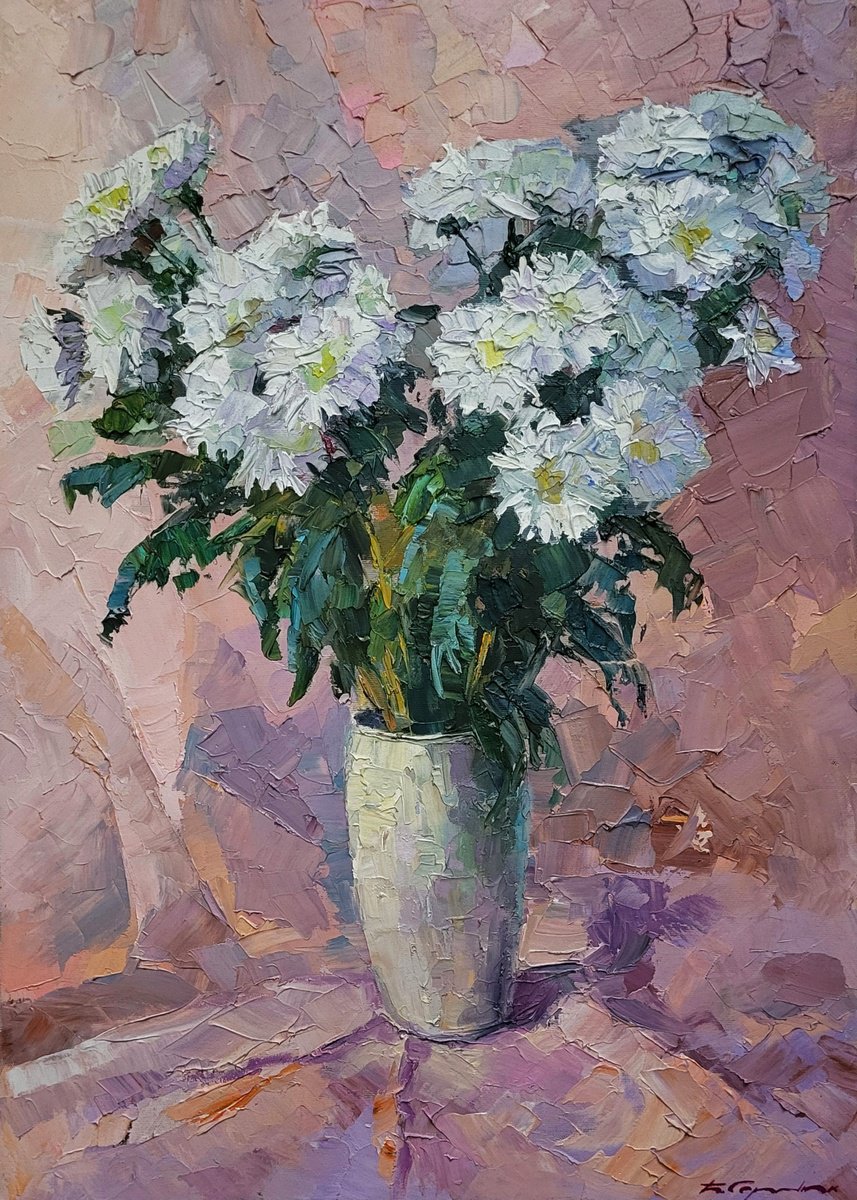 Chrysanthemum On Pink By Boris Serdyuk, 20 X 28, Artwork For Sale On Artfinder