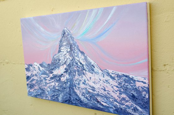 Matterhorn. Winter sunset - original oil painting on stretched canvas