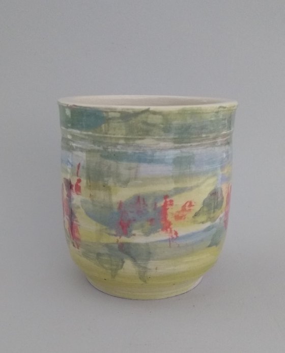 Vessel 3, handpainted with oxides underglazes.