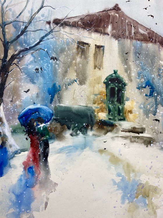 Sold Watercolor “Romance under snowflakes” perfect gift